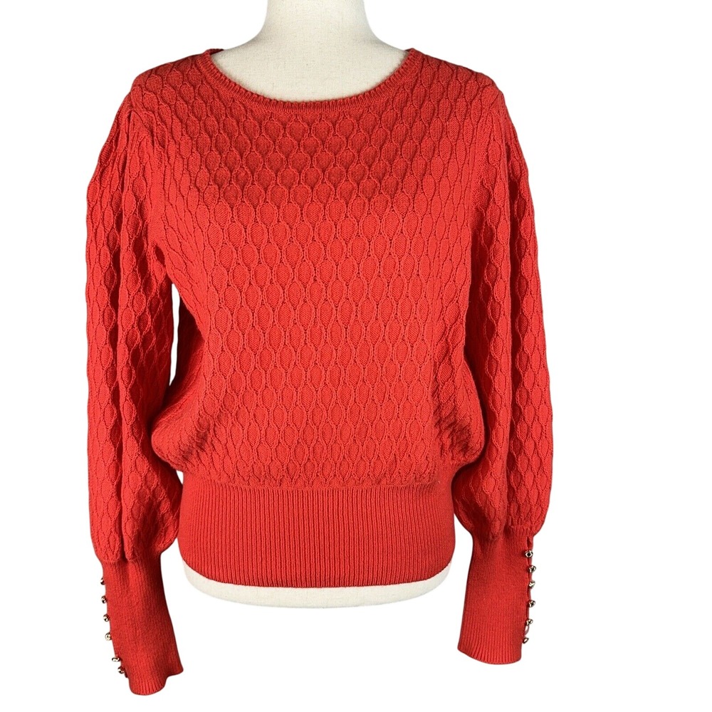 Lilly Pulitzer Womens Jacquetta Sweater Size M Medium Ruby Red Balloon Sleeve